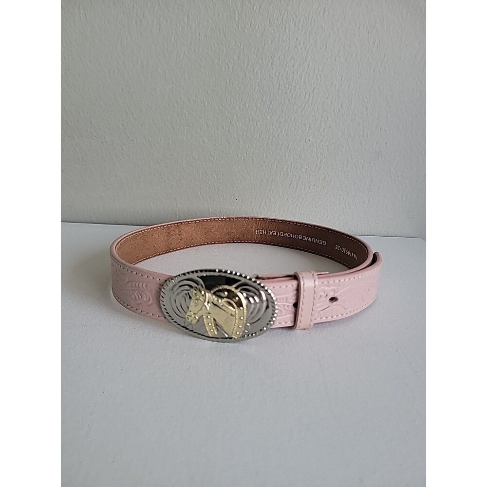 Pink Western-Style Leather Belt with Two-Tone Decorative Buckle